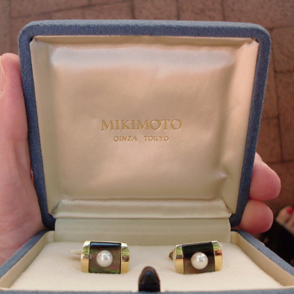 Mikimoto Pearl & MOP Cufflinks - 18K YG - Original Gift Box - Looks New